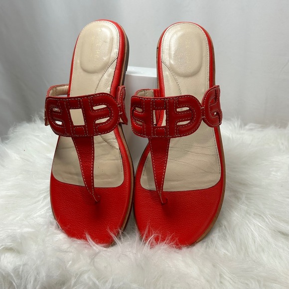 Cole Haan Grand Leather Thong Sandals Red Designer Shoes Size 7.5 - Picture 1 of 4